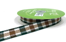 Load image into Gallery viewer, Ribbon: Purple Pinky Promises-~5/8 Inch Woven Tartan Plaid Twill Ribbon-Green/Brown/White