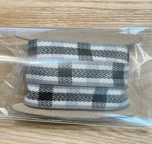 Load image into Gallery viewer, Ribbon: Purple Pinky Promises-~5/8 Inch Woven Tartan Plaid Twill Ribbon-White/Black/Gray