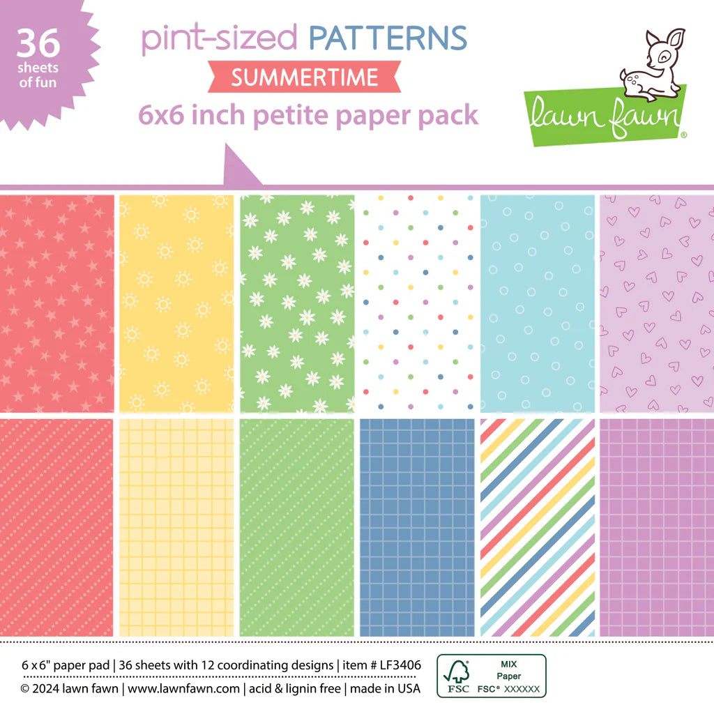 6x6 Paper: Lawn Fawn-Pint-Sized Patterns Summertime Petite Paper Pack