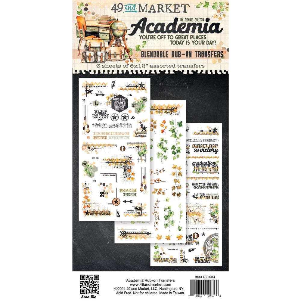 Embellishments: 49 and Market-Academia Rub-On Transfer Set