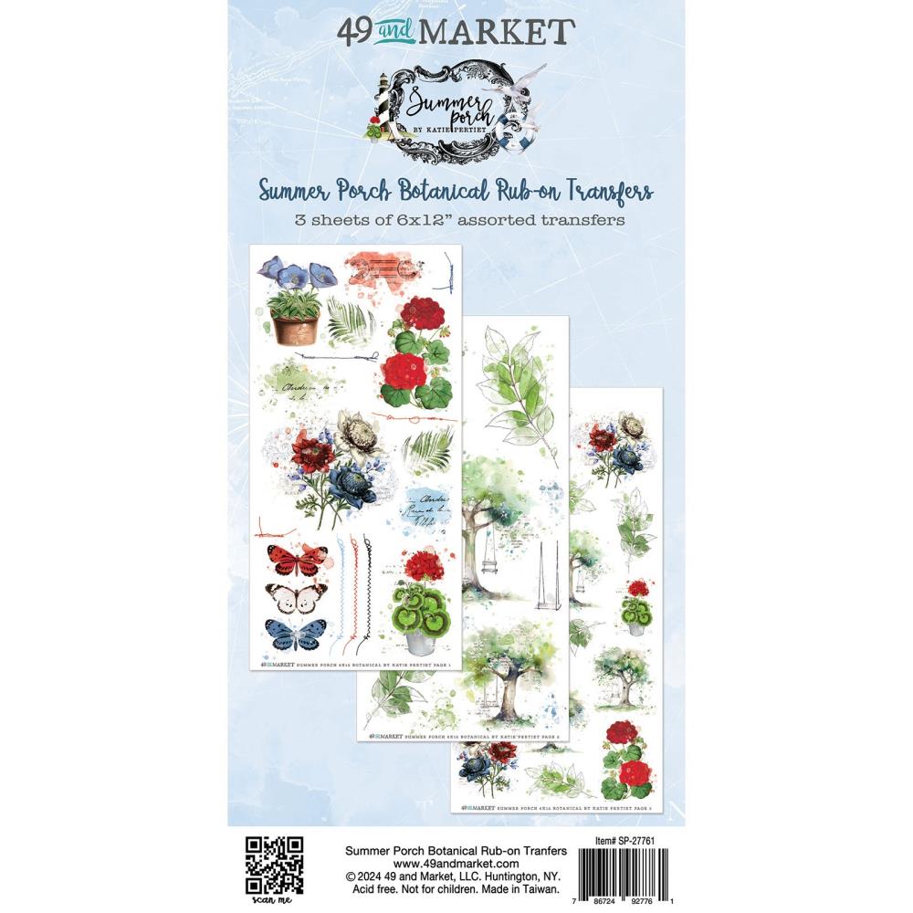 Embellishments: 49 and Market-Summer Porch Botanical Rub-on Transfer Set