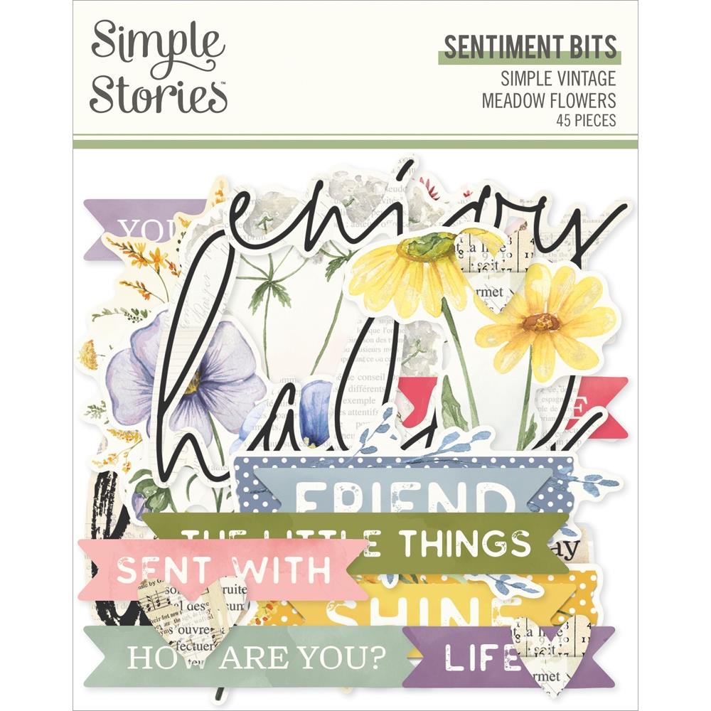 Embellishments: Simple Vintage Meadow Flowers-Sentiment Bits 45/Pkg