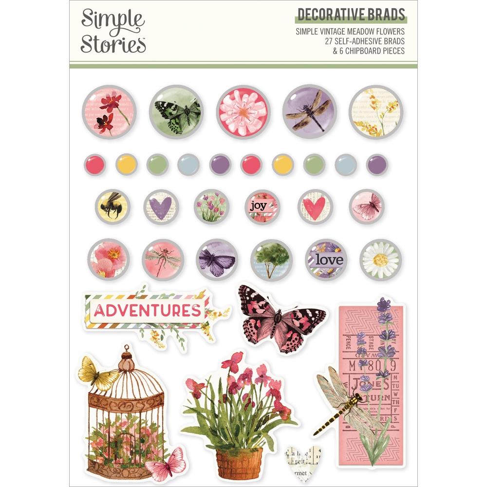 Embellishments: Simple Vintage Meadow Flowers Decorative Brads