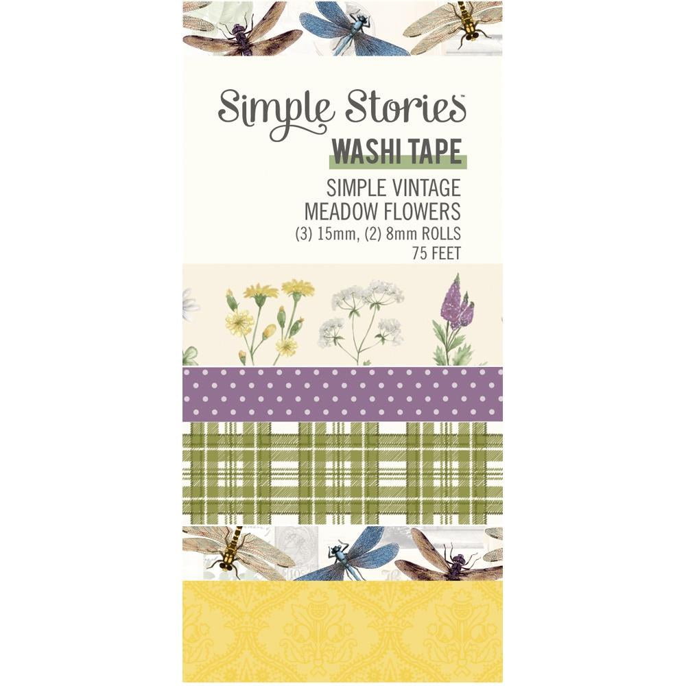 Embellishments: Simple Vintage Meadow Flowers Washi Tape-5/Pkg