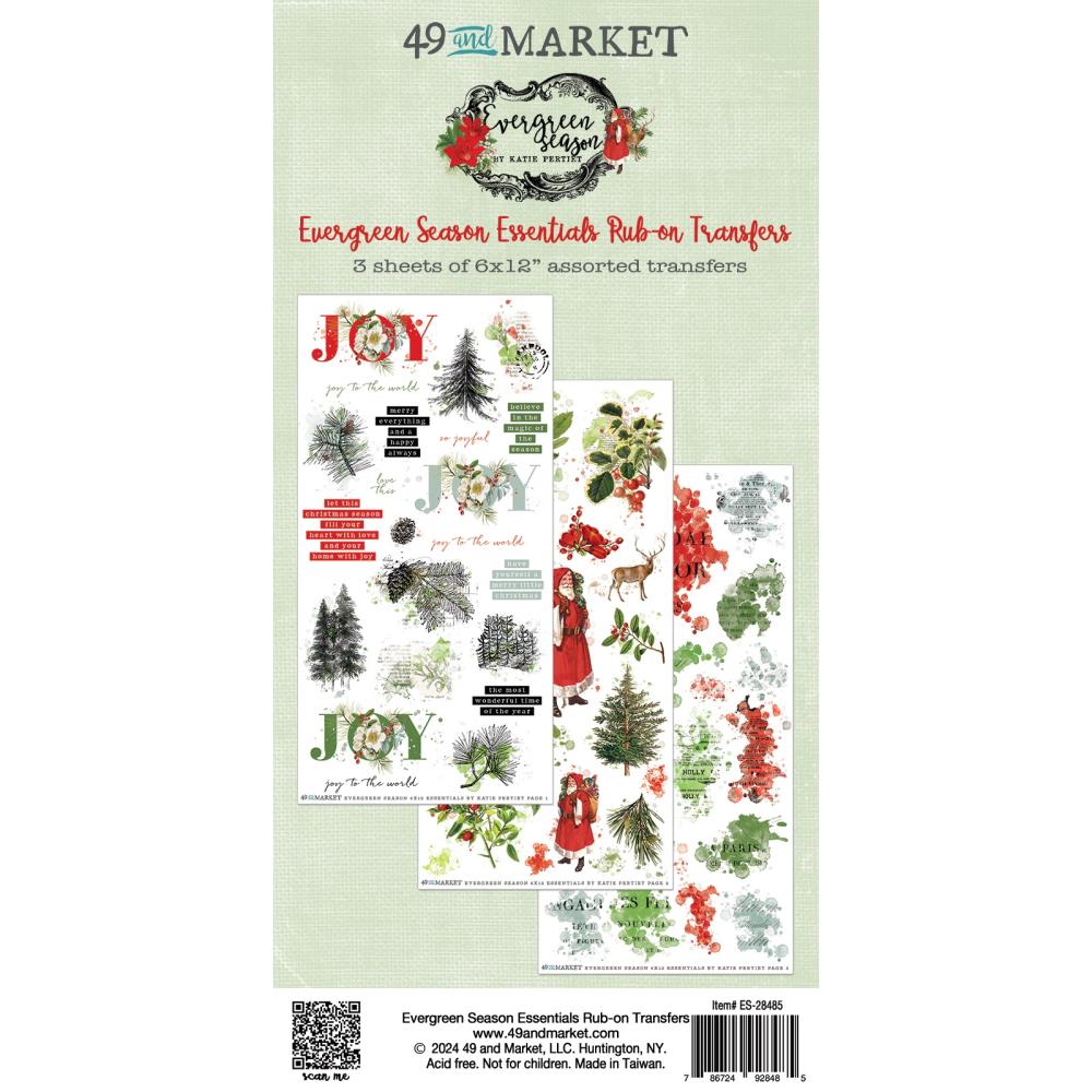 Embellishments: 49 And Market-Evergreen Season Essentials Rub-On Transfers