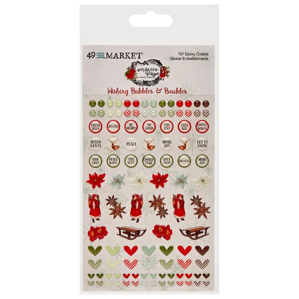 Embellishments: 49 And Market-Wishing Bubbles & Baubles-Evergreen Season Epoxy Stickers