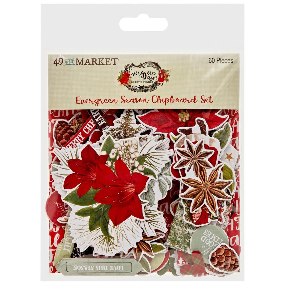 Embellishments: 49 And Market-Evergreen Season Chipboard Set