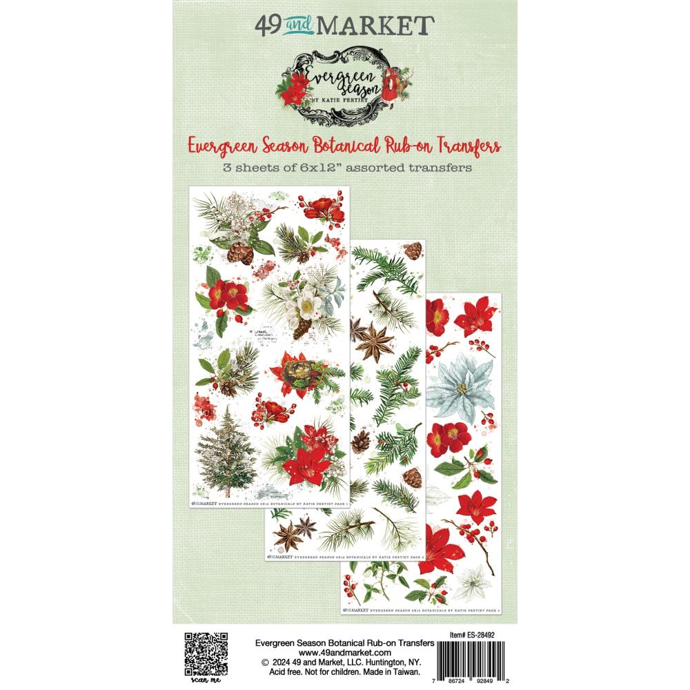 49 And Market-Evergreen Season Botanical Rub-On Transfers