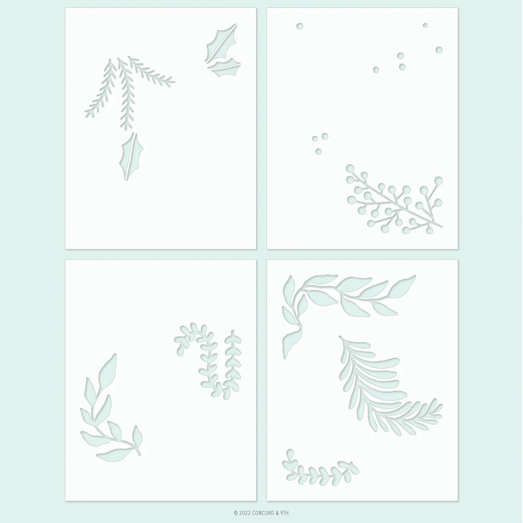 Stencils: Concord & 9th-HOLIDAY SPRIGS STENCIL PACK