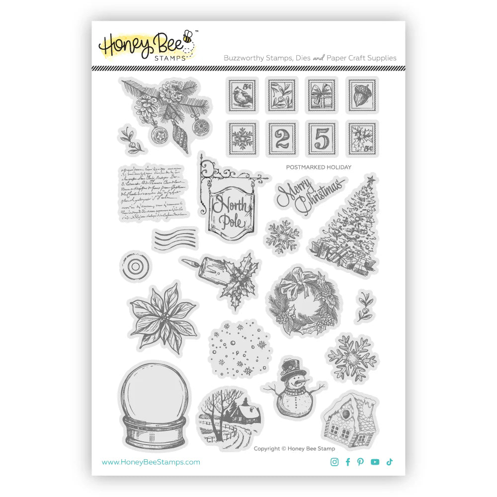 Stamps: Honey Bee Stamps-Postmarked: Holiday - Rubber Cling Stamp Set