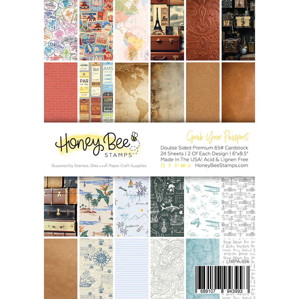 Specialty Paper: Honey Bee Stamps-Grab Your Passport Paper Pad 6x8.5 - 24 Double Sheets