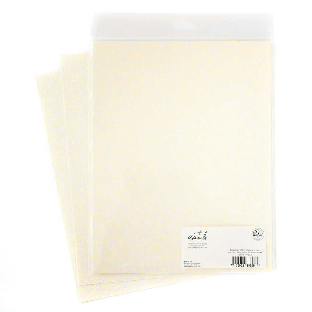 Specialty Paper: Pinkfresh Studio-Essentials Glitter Cardstock: Ivory