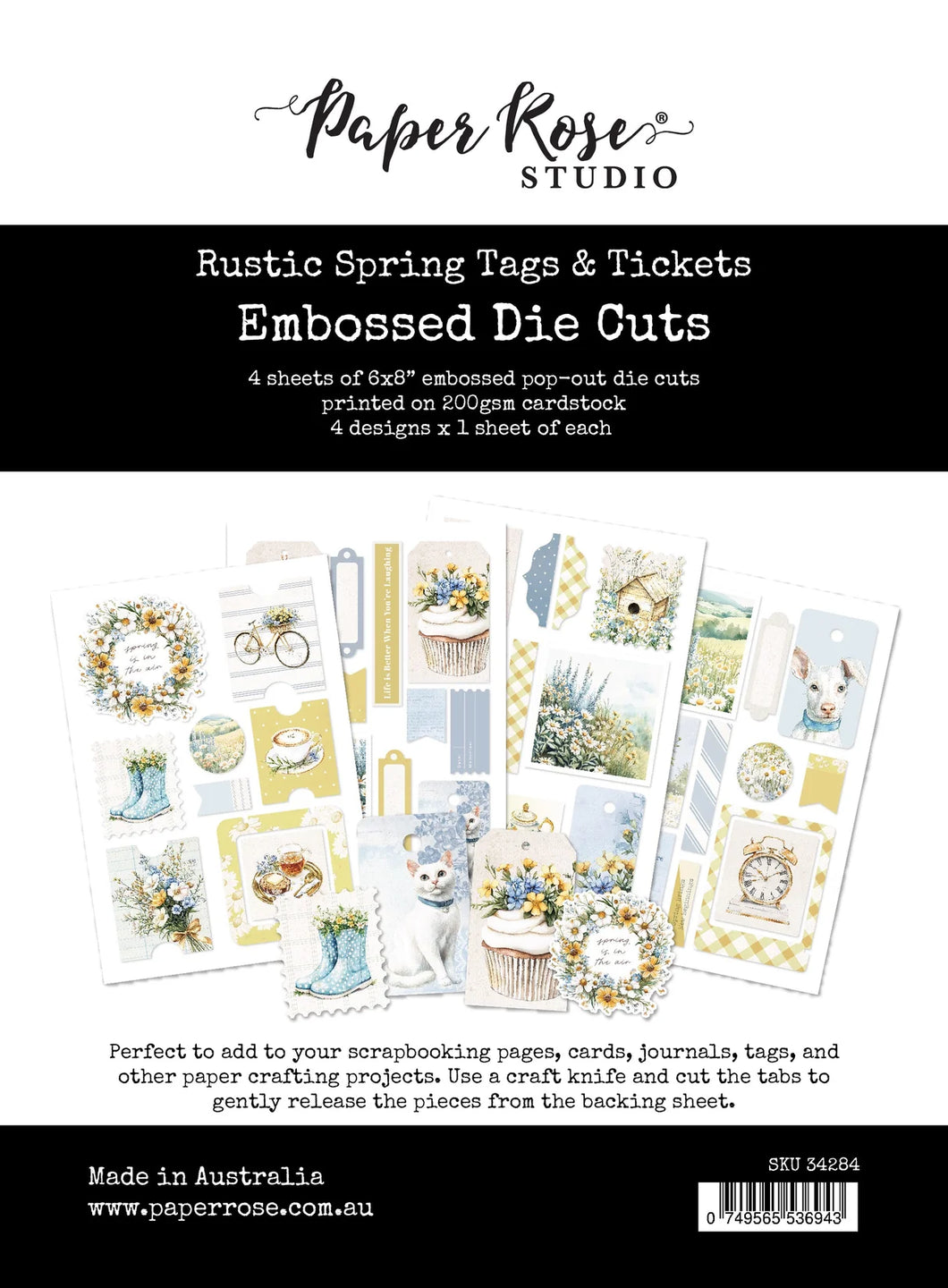 Embellishments: Paper Rose Studo-RUSTIC SPRING TAGS & TICKETS EMBOSSED DIE CUTS