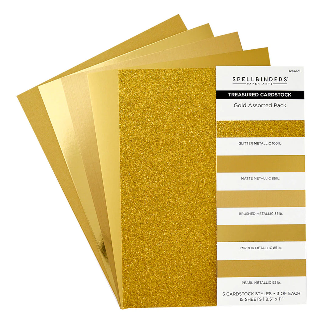 Specialty Paper: Spellbinders-GOLD ASSORTMENT TREASURED CARDSTOCK 8 1/2