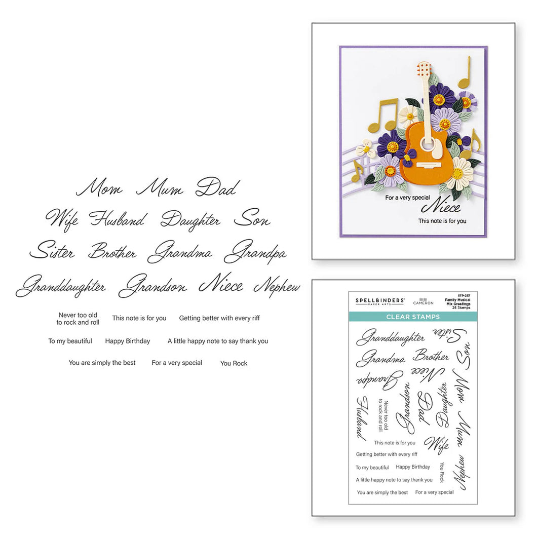 Stamps: Spellbinders-FAMILY MUSICAL MIX GREETINGS CLEAR STAMP SET