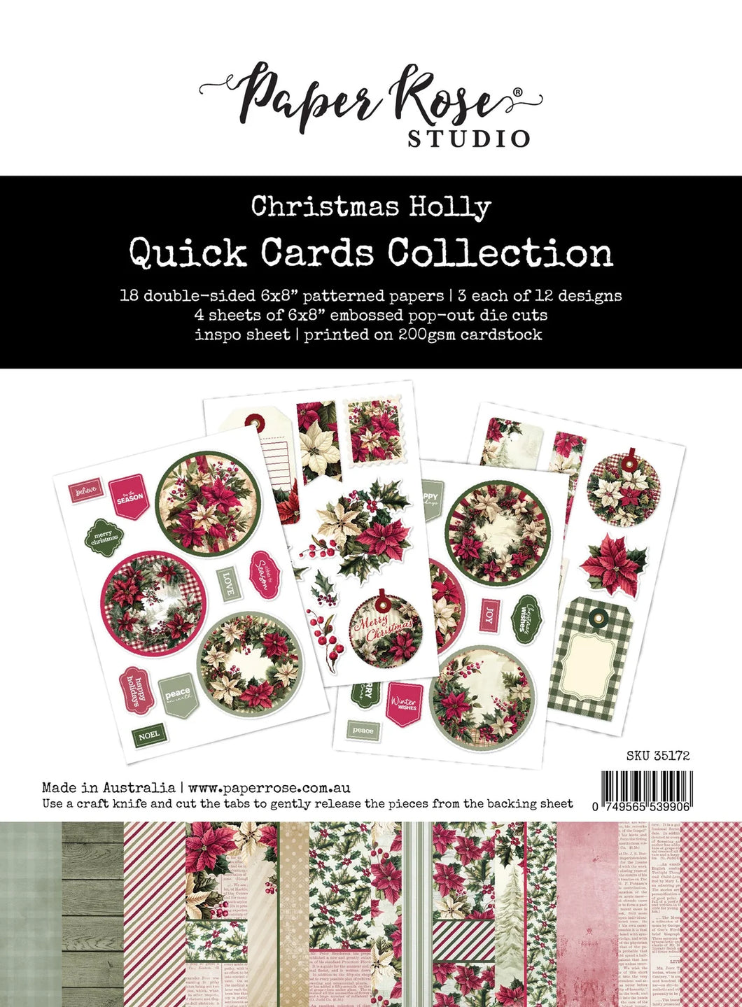 Card Kit: Paper Rose Studio-Christmas Holly 6x8