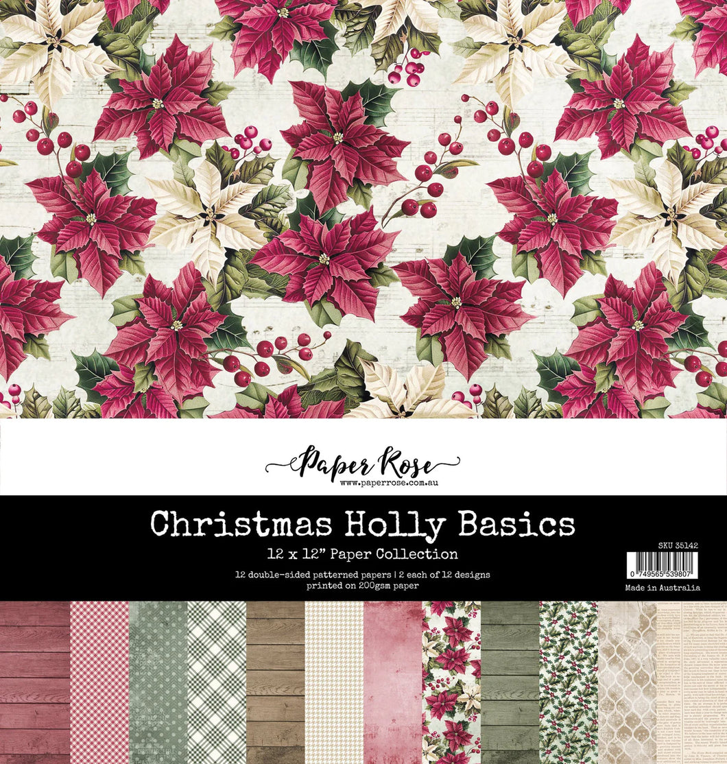 12x12 Paper: Paper Rose Studio-Christmas Holly Basics Paper Collection