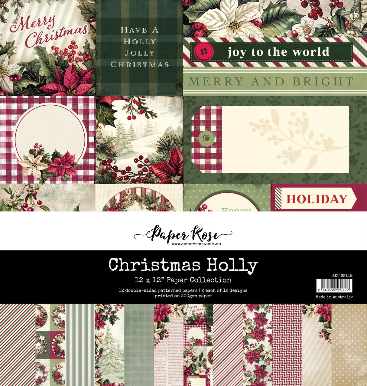 12x12 Paper: Paper Rose Studio-Christmas Holly Paper Collection ...