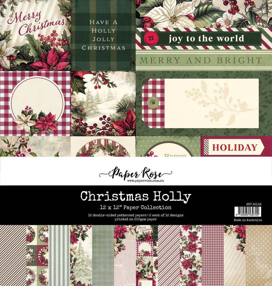 12x12 Paper: Paper Rose Studio-Christmas Holly Paper Collection