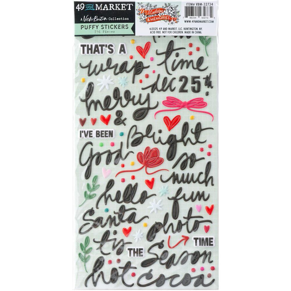 Embellishments: 49 And Market-Puffy Stickers-Mistletoe And Memories