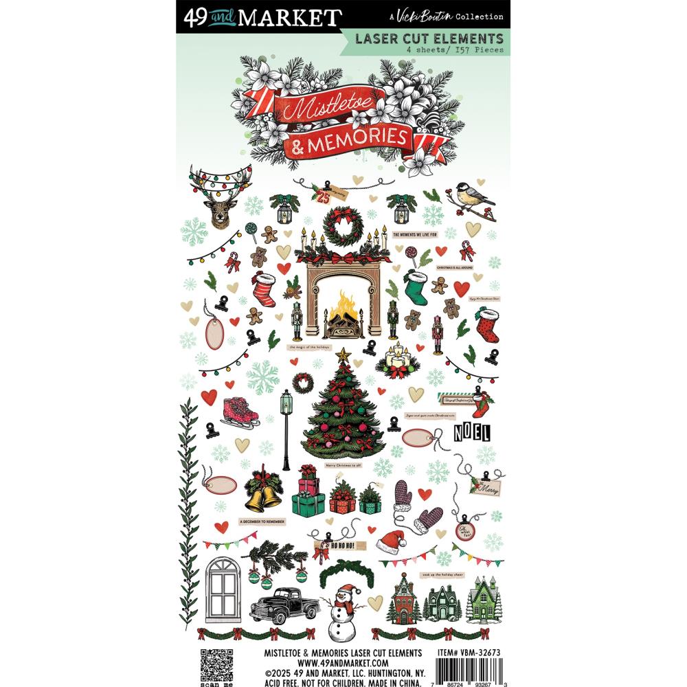 Embellishments: 49 And Market-Laser Cut Outs Elements-Mistletoe And Memories