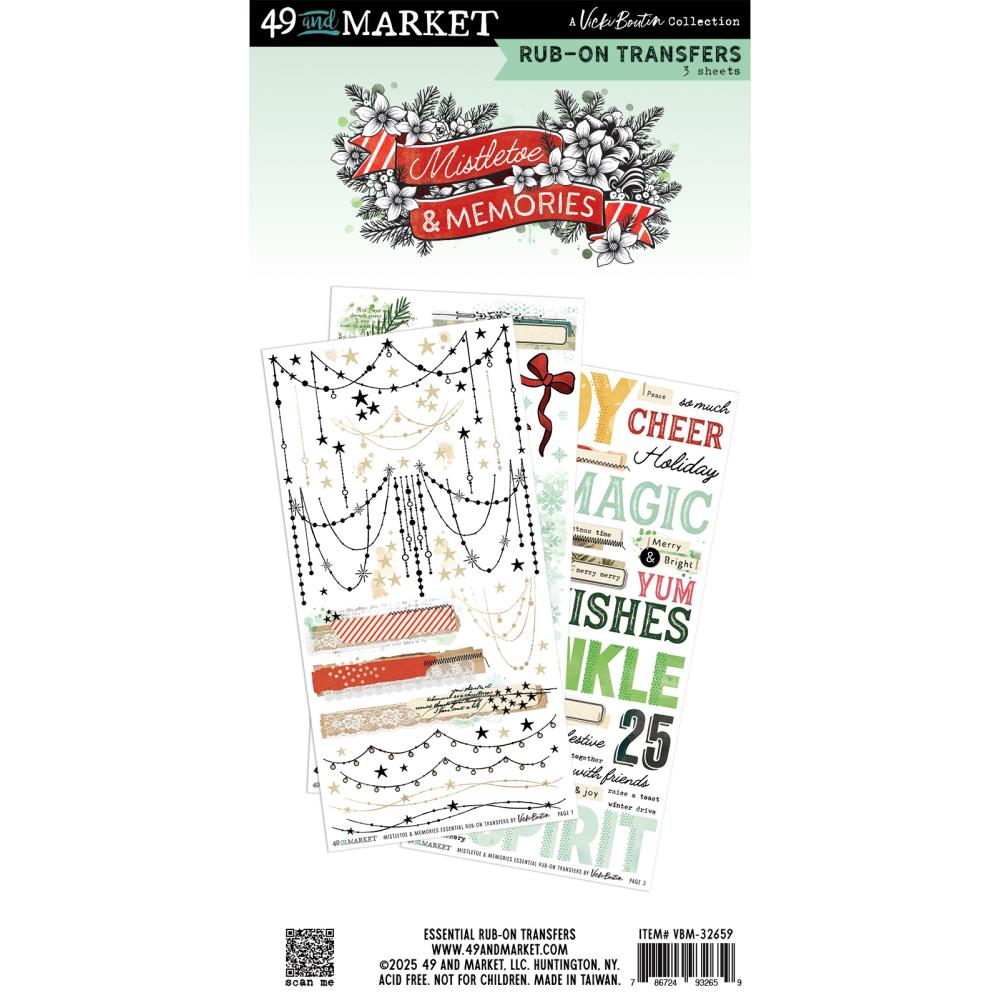 Embellishments: 49 And Market-Rub On Transfer Set Essentials- Mistletoe And Memories
