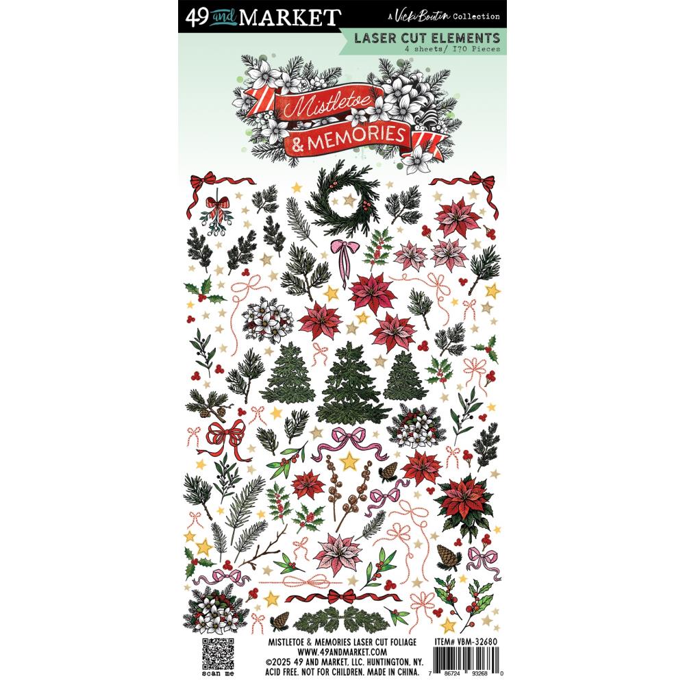 Embellishments:49 And Market-Laser Cut Outs Foliage-Mistletoe And Memories