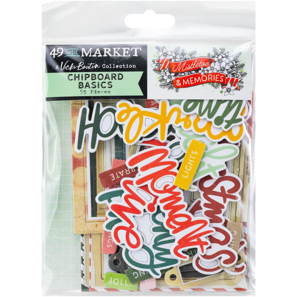Embellishments: 49 And Market-Chipboard Set Basics-Mistletoe And Memories