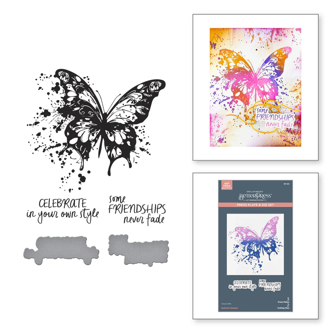 BetterPress: Spellbinders-Butterfly Splatter Press Plate and Die Set