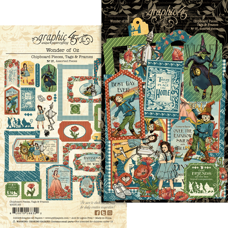 Embellishments: Graphic 45-Wonder of Oz Chipboard Pieces, Tags & Frames
