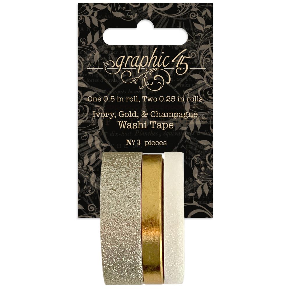 Embellishments: Graphic 45 Staples-Glitter & Gloss Washi Tape Set-Ivory, Gold & Champagne