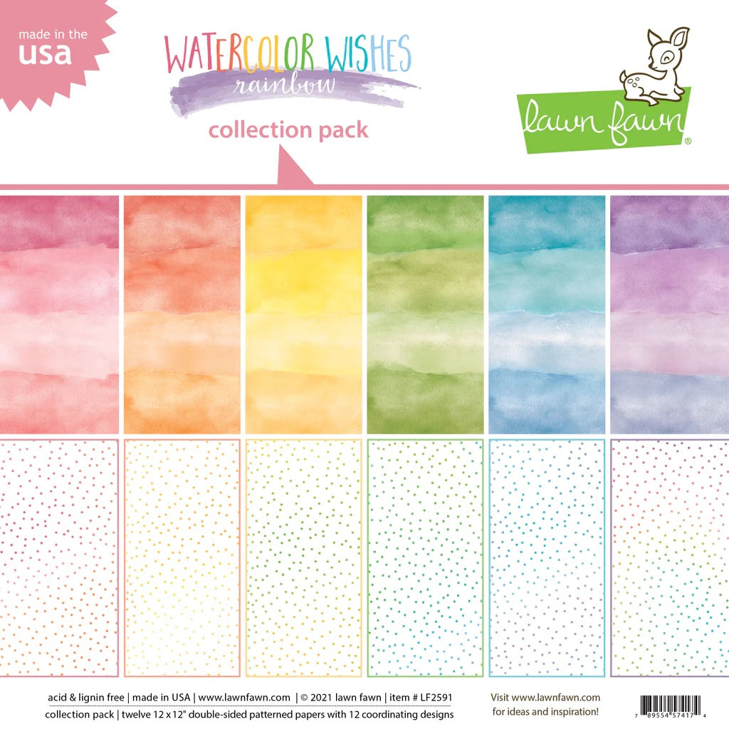 12x12 Paper: lawn fawn-watercolor wishes rainbow collection pack