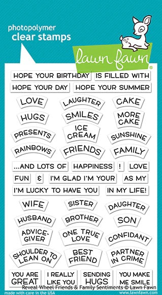 Stamps: lawn fawn-reveal wheel friends & family sentiments
