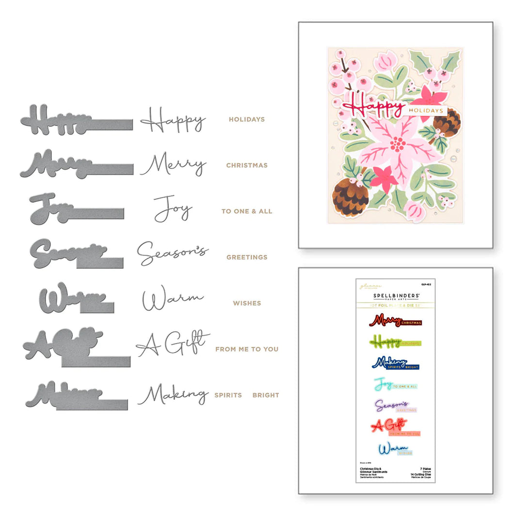 Dies: Spellbinders-CHRISTMAS DIE & GLIMMER SENTIMENTS HOT FOIL PLATE & DIE SET