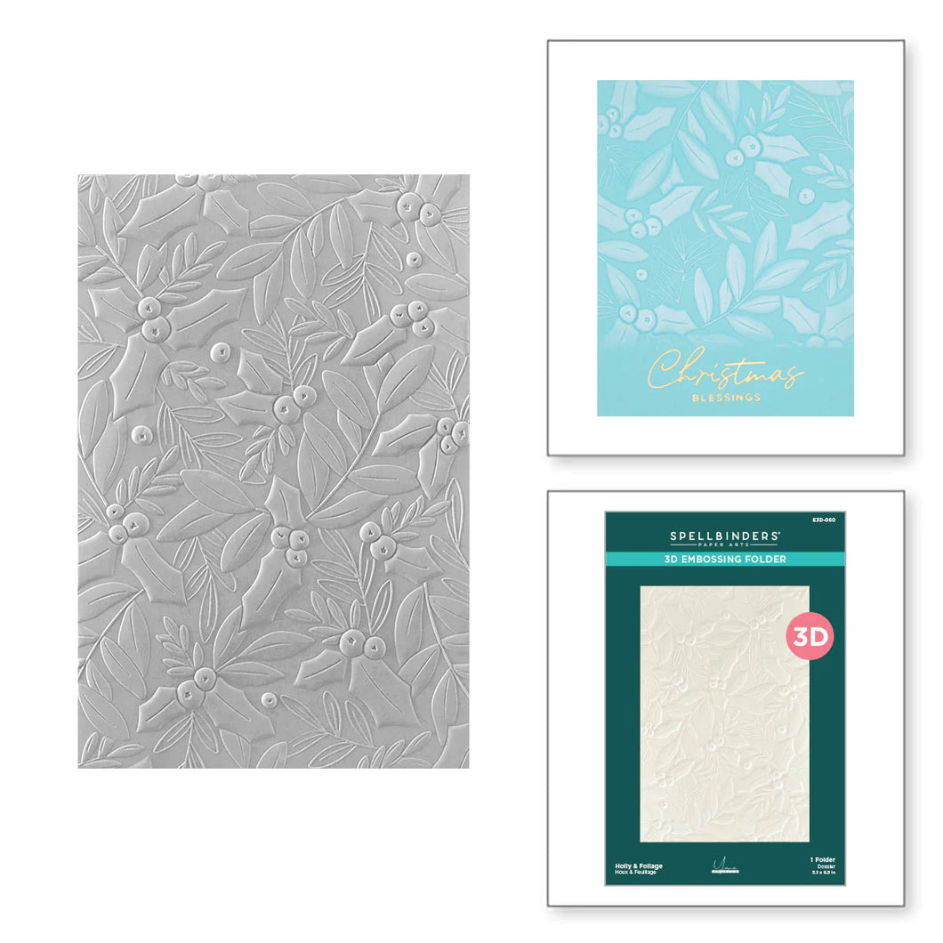 Embossing Folders: Spellbinders-HOLLY & FOLIAGE 3D EMBOSSING FOLDER