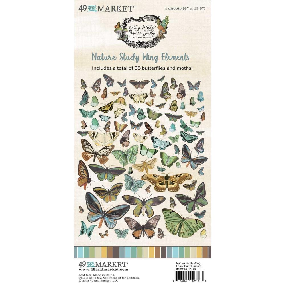 Embellishments: 49 and Market-Nature Study Laser Cut Outs-Wing Elements
