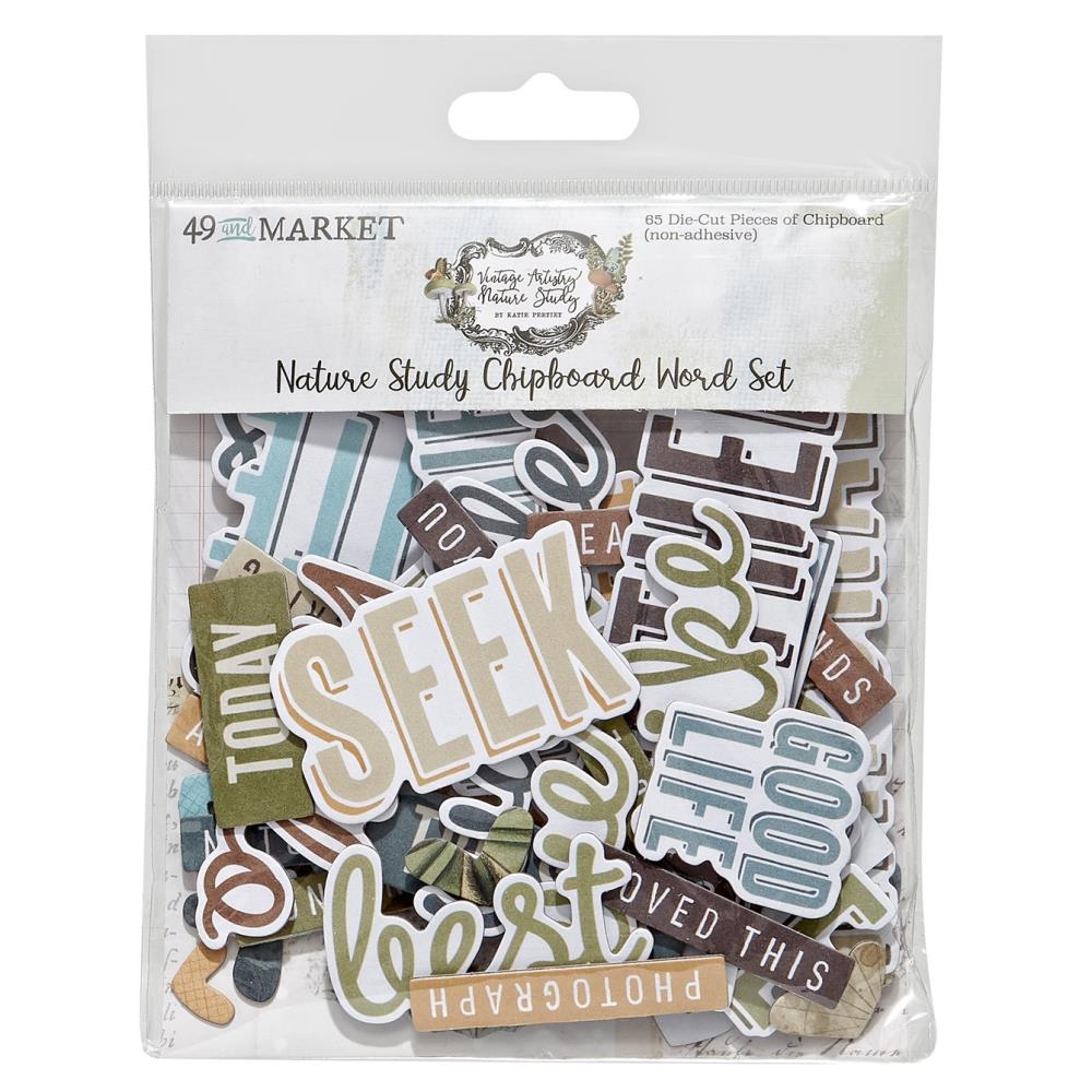 Embellishments: 49 and Market-Nature Study Chipboard Word Set