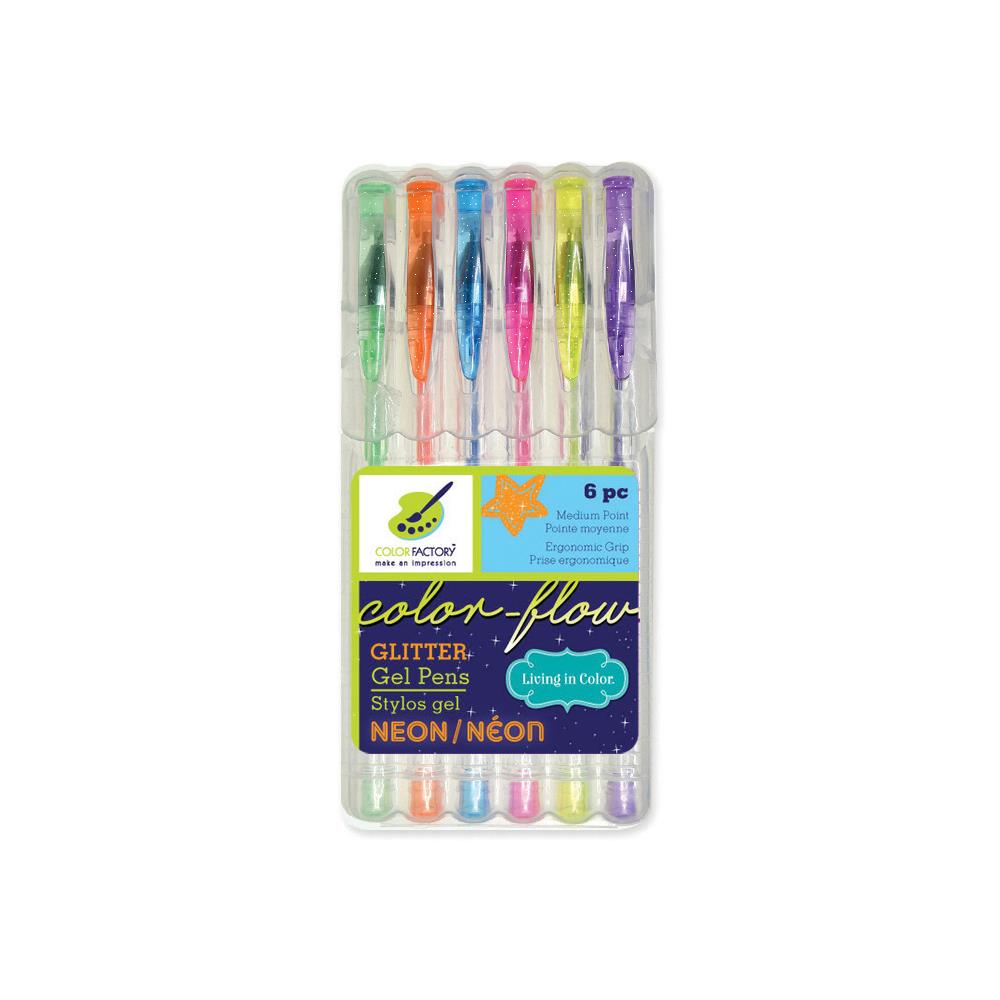 Coloring Tools: Multicraft Imports-Living In Color Color-Flow Glitter Gel Pen Set 6/Pkg