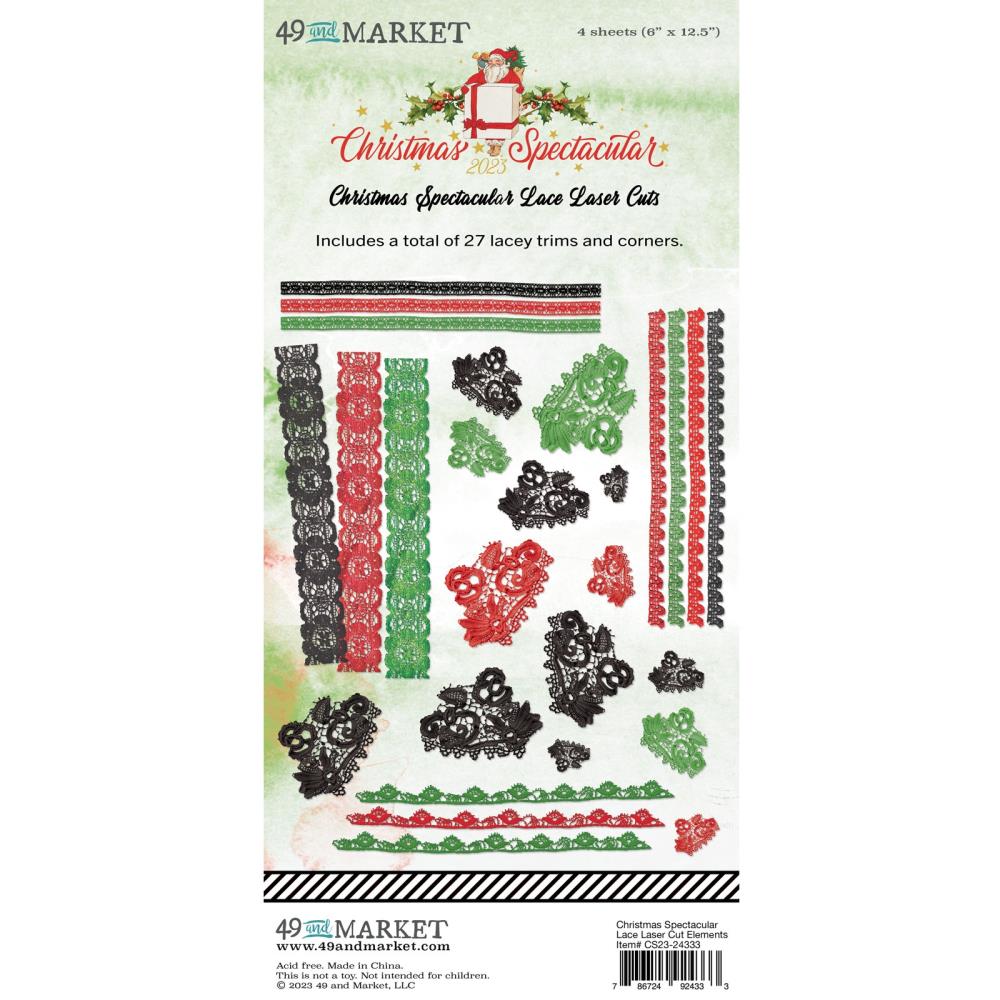 Embellishments: 49 And Market Laser Cut Outs-Lace, Christmas Spectacular 2023