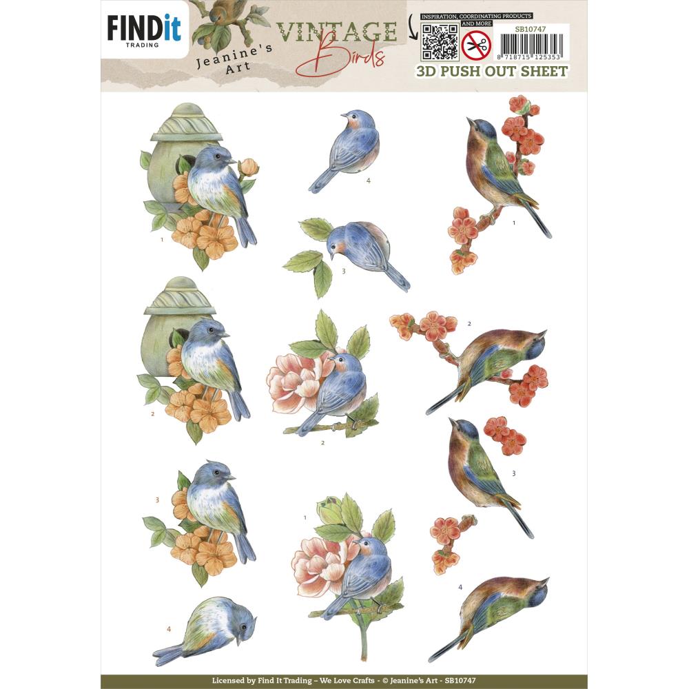 Embellishments: Find It Trading-Jeanine's Art 3D Push Out Sheet-Stone Bird House, Vintage Birds