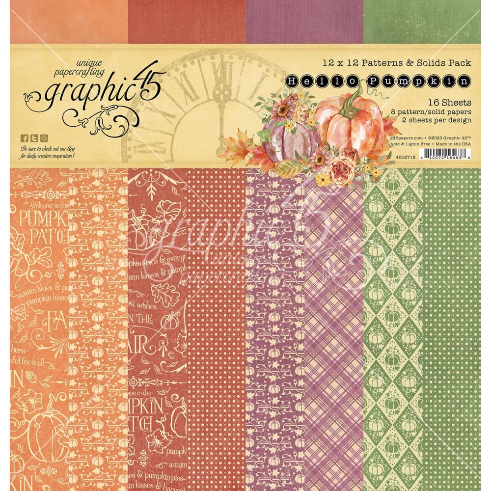 12x12 Paper: Graphic 45 Patterns & Solids Pack-Hello Pumpkin