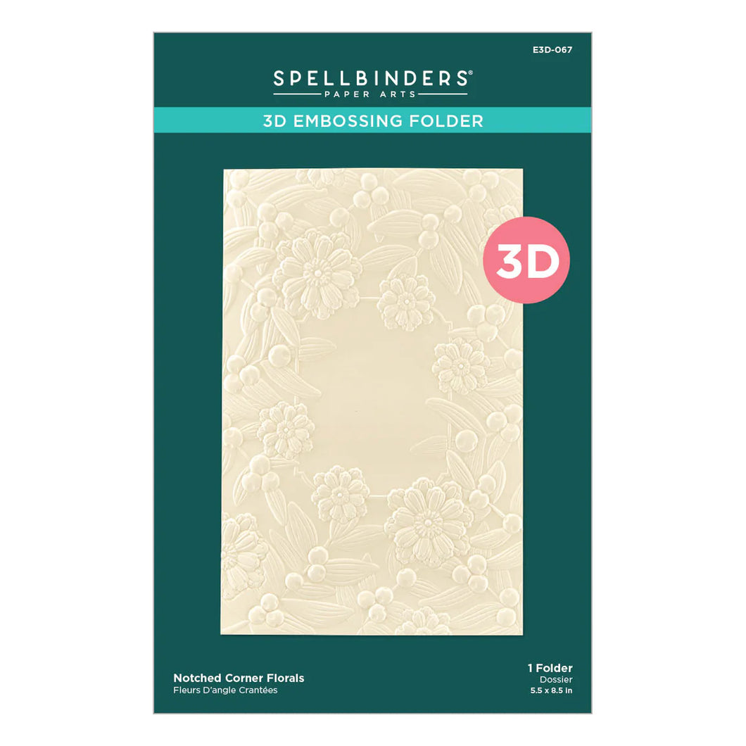 Embossing Folders: Spellbinders-NOTCHED CORNER FLORALS 3D EMBOSSING FOLDER