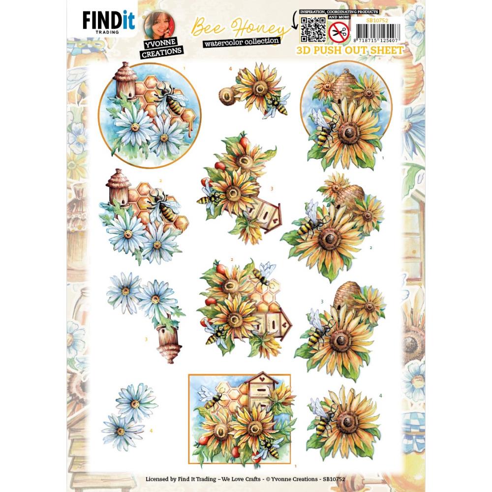 Embellishments: Find It Trading Yvonne Creations 3D Push Out Sheet-Bee Honey - Hive