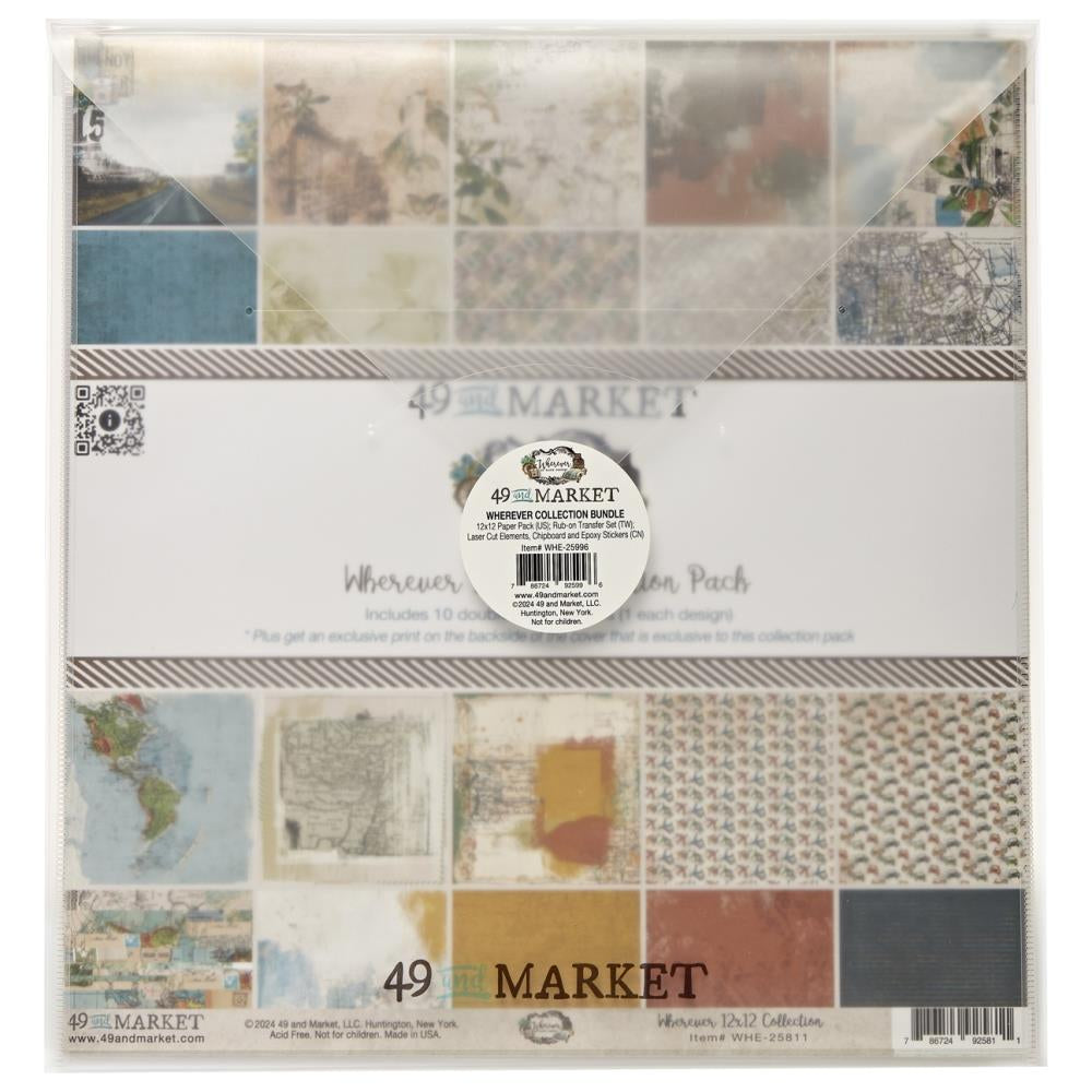 12x12 Scrapbook Kit: 49 And Market Collection Bundle With Custom Chipboard-Wherever