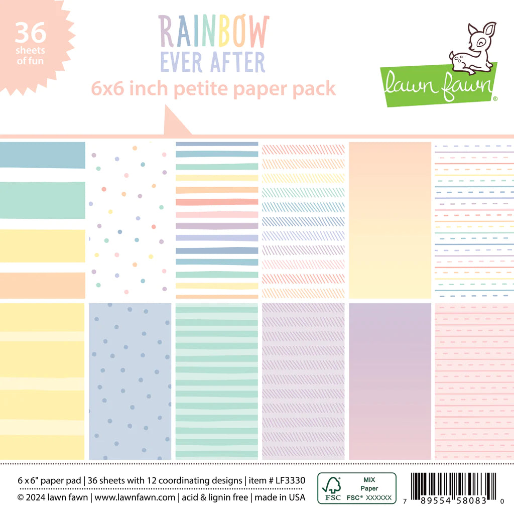 6x6 paper: Lawn Fawn-Rainbow Ever After Petite Paper Pack