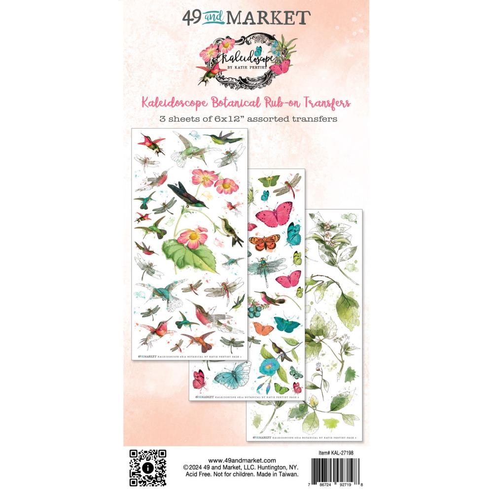 Embellishments: 49 And Market Rub-On Transfer Set-Botanical, Kaleidoscope