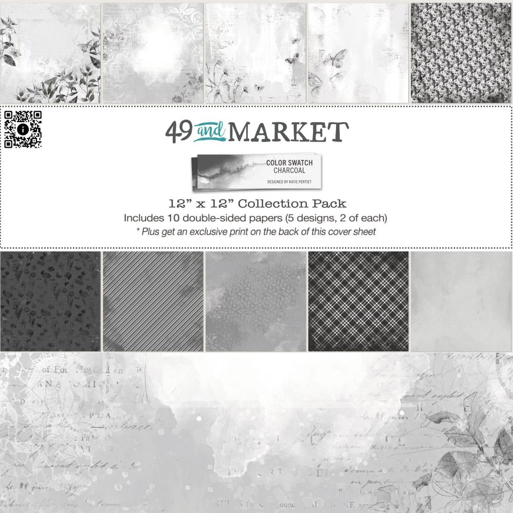 12x12 Paper: 49 And Market Collection Pack-Color Swatch: Charcoal