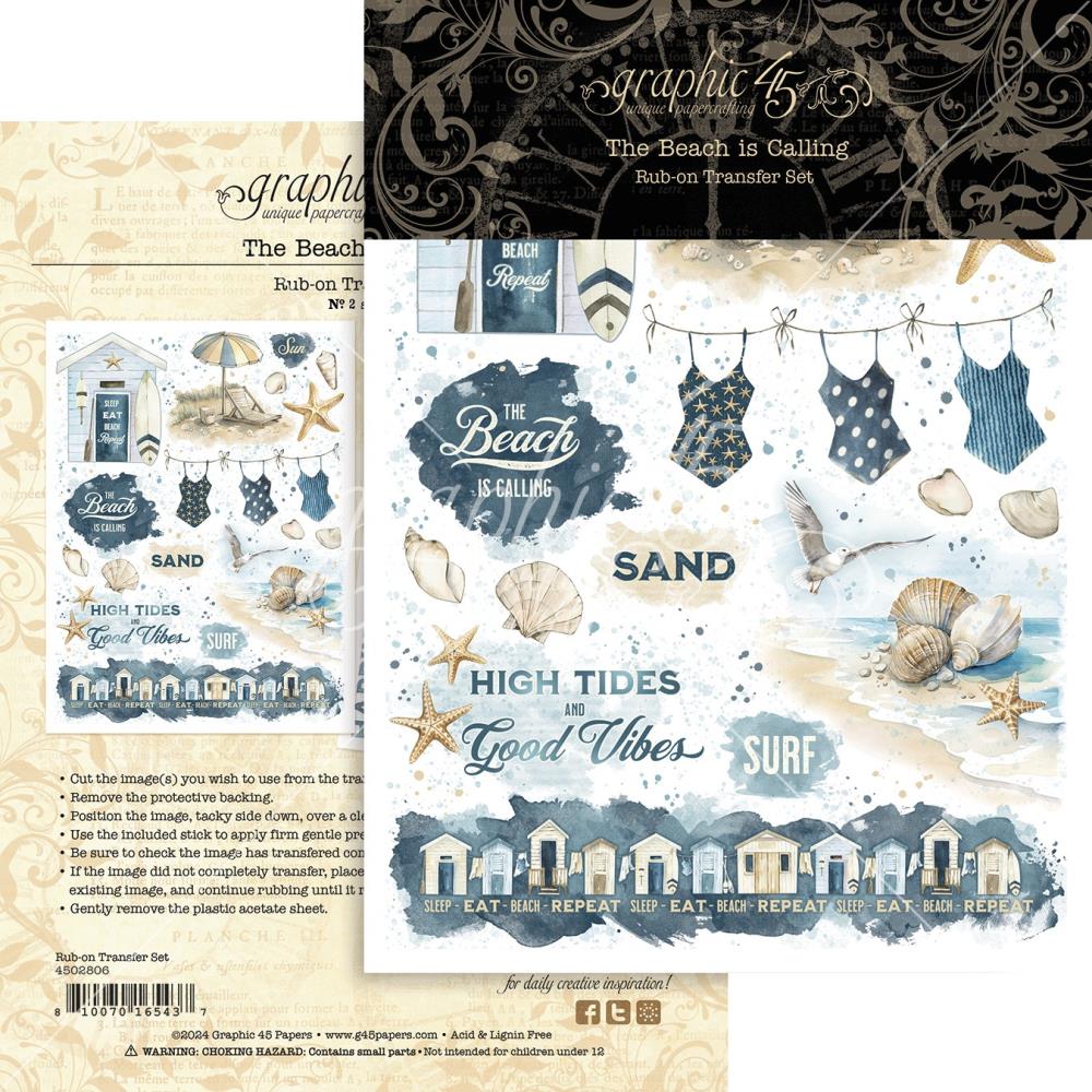 Embellishments: Graphic 45 Rub-On Transfers-The Beach is Calling