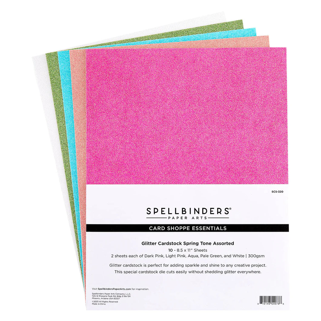 Specialty Paper: Spellbinders-SPRING TONES GLITTER CARDSTOCK - 10 PACK