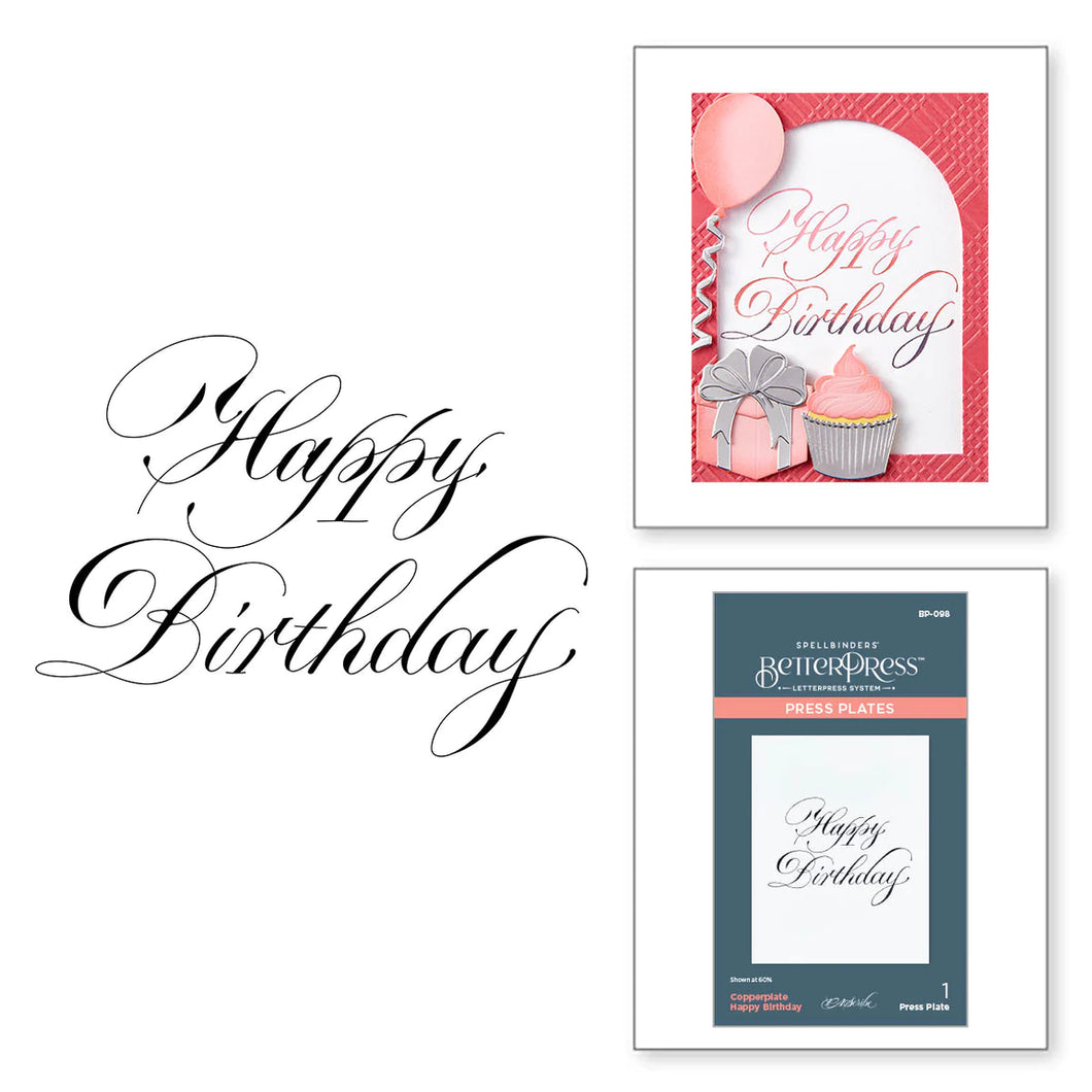 Better Press: Spellbinders-COPPERPLATE HAPPY BIRTHDAY PRESS PLATE